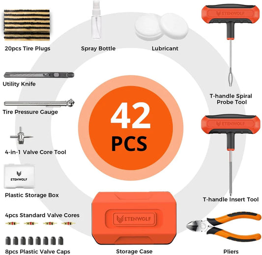 Kit de Reparación de Pinchazos Heavy-Duty Etenwolf R1 (42 Piezas)