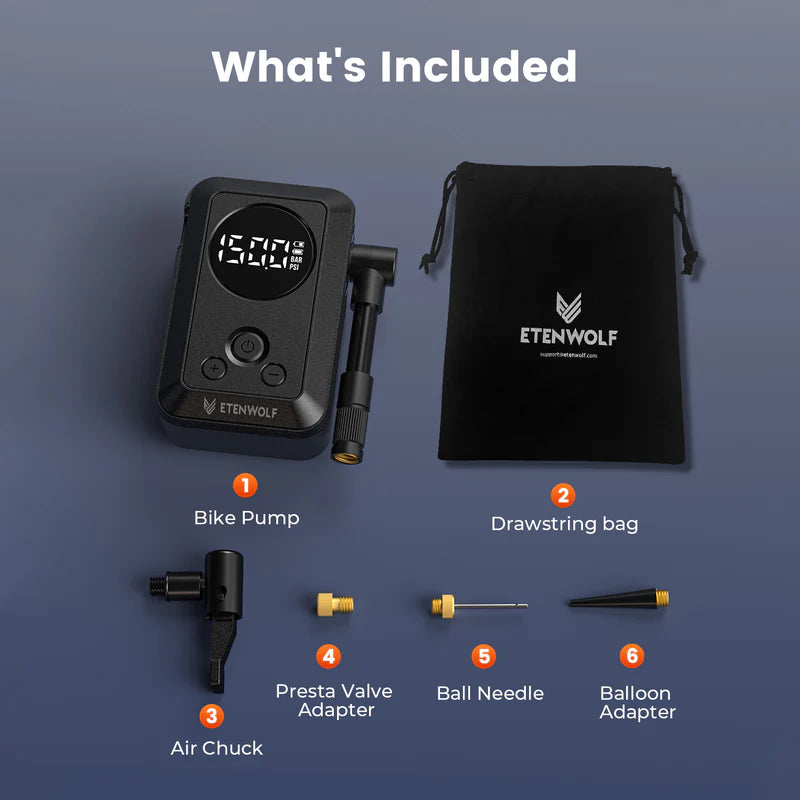 Mini Compresor Eléctrico de Bolsillo para Bicicletas Etenwolf S0 (150 PSI)