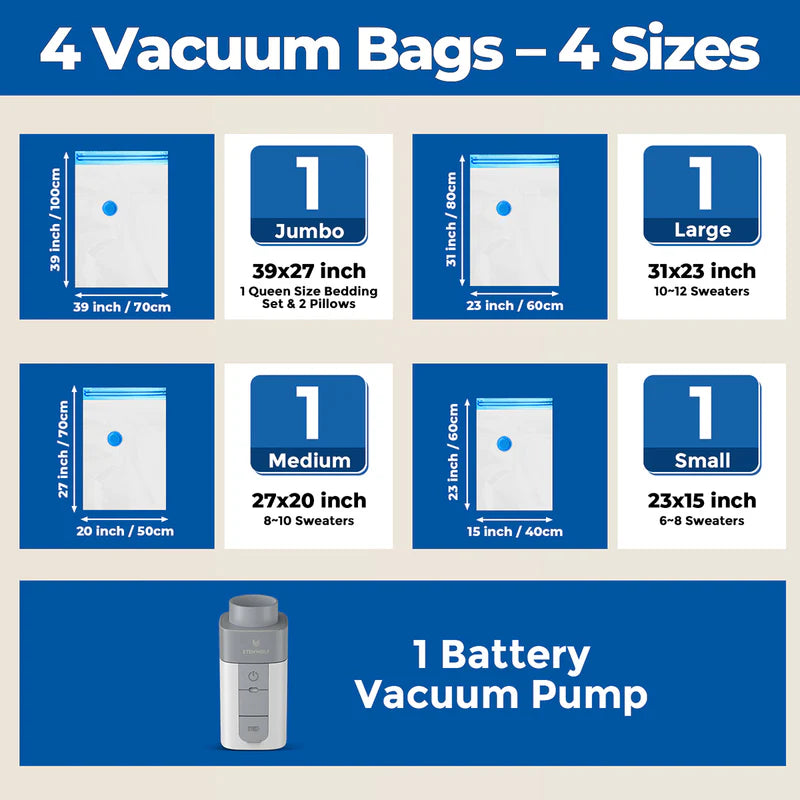 Kit de Bolsas de Vacío Etenwolf con Bomba Inalámbrica Recargable