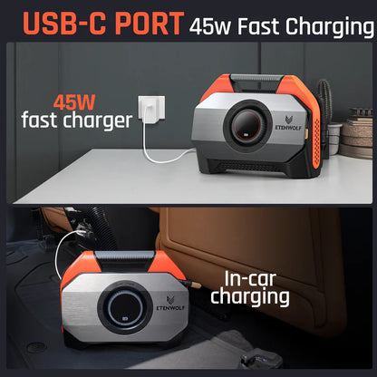 Compresor Inalámbrico Heavy-Duty y Powerbank Etenwolf Vortex S6 (19.200 mAh)